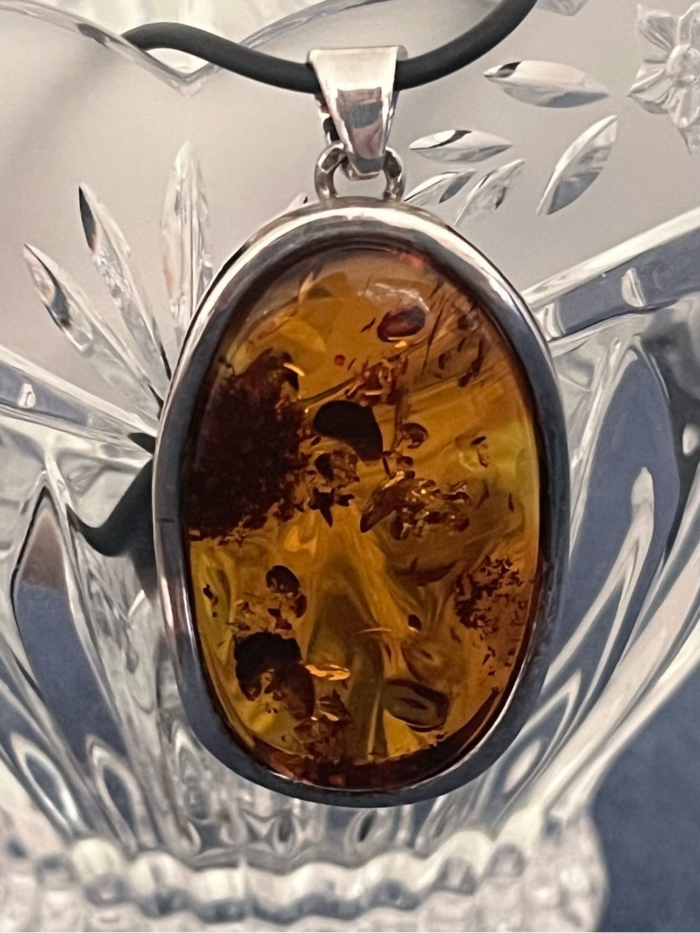 Baltic Amber Set In Sterling Silver 14.6g Pendant Is 2” Including Bail 24”